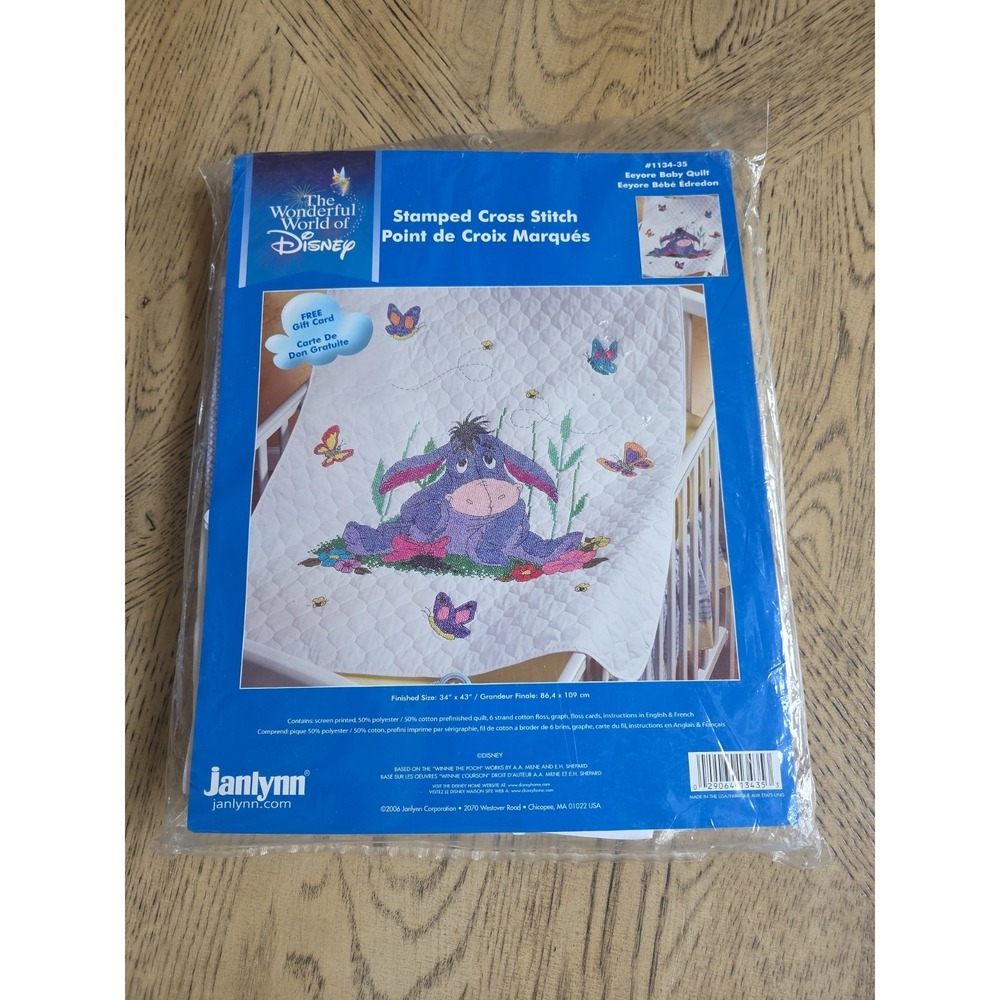 Disney Eeyore Winnie Pooh Baby Quilt Cross Stitch Kit 34x43 JanLynn New Vintage